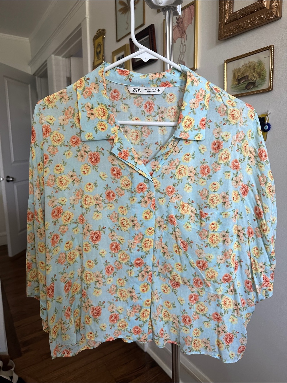 Coord Zara Floral Print Set Jean Shorts & Button Up
